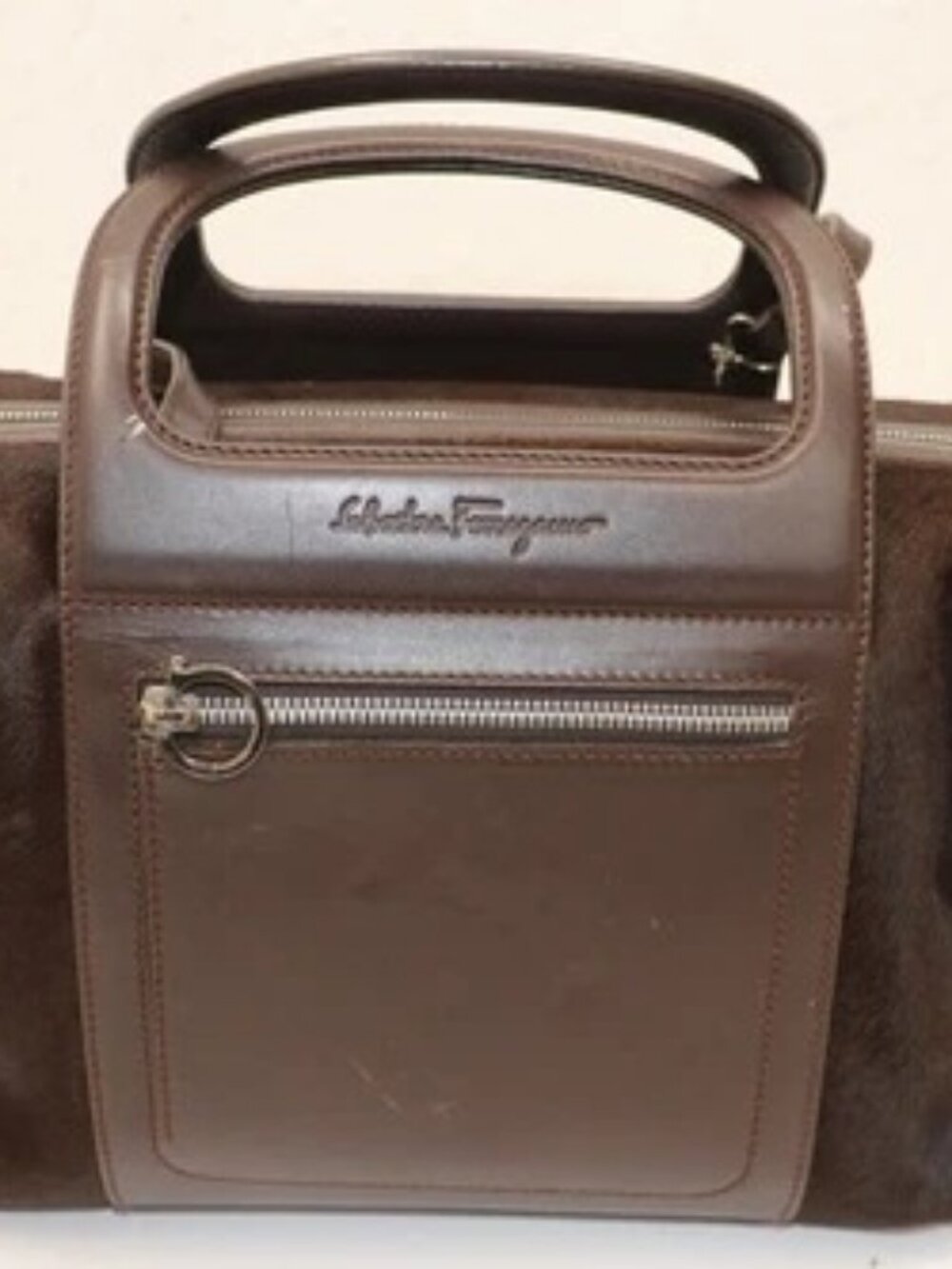 Salvatore Ferragamo AX-21 2834 Pony Hair Boston Handbag - Brown